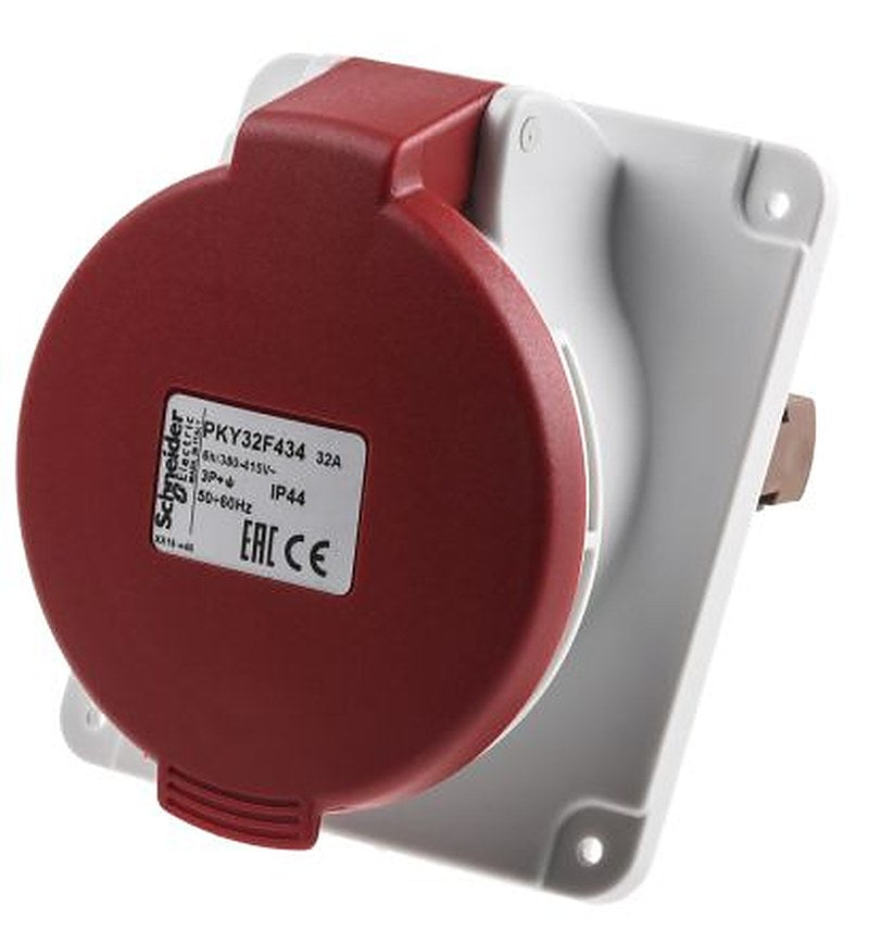 Schneider Electric, Mureva IP67 Red Industrial Power Connector, Panel Mount, 3P+PE, Rated At 32A, 415V
