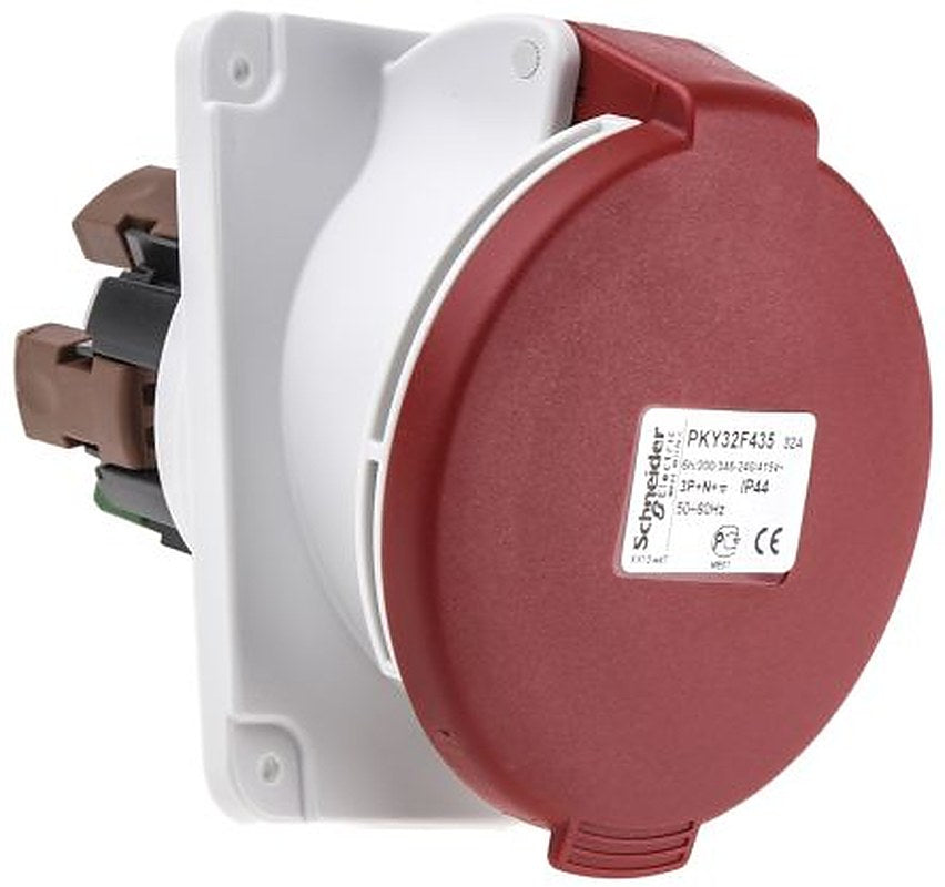 Schneider Electric, Mureva IP44 Red Industrial Power Connector, Panel Mount, 3P+N+PE, Rated At 32A, 415V