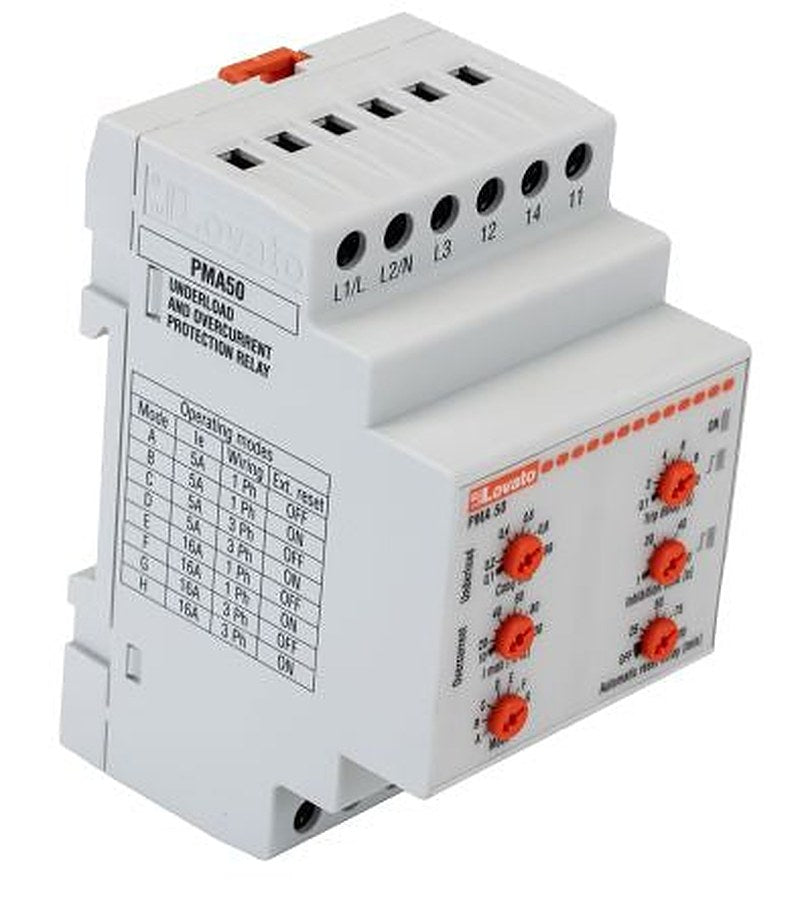 Lovato Monitoring Relay, 1, 3 Phase, SPDT, DIN Rail, 0.1A to 16A, 440V ac, 480 V ac