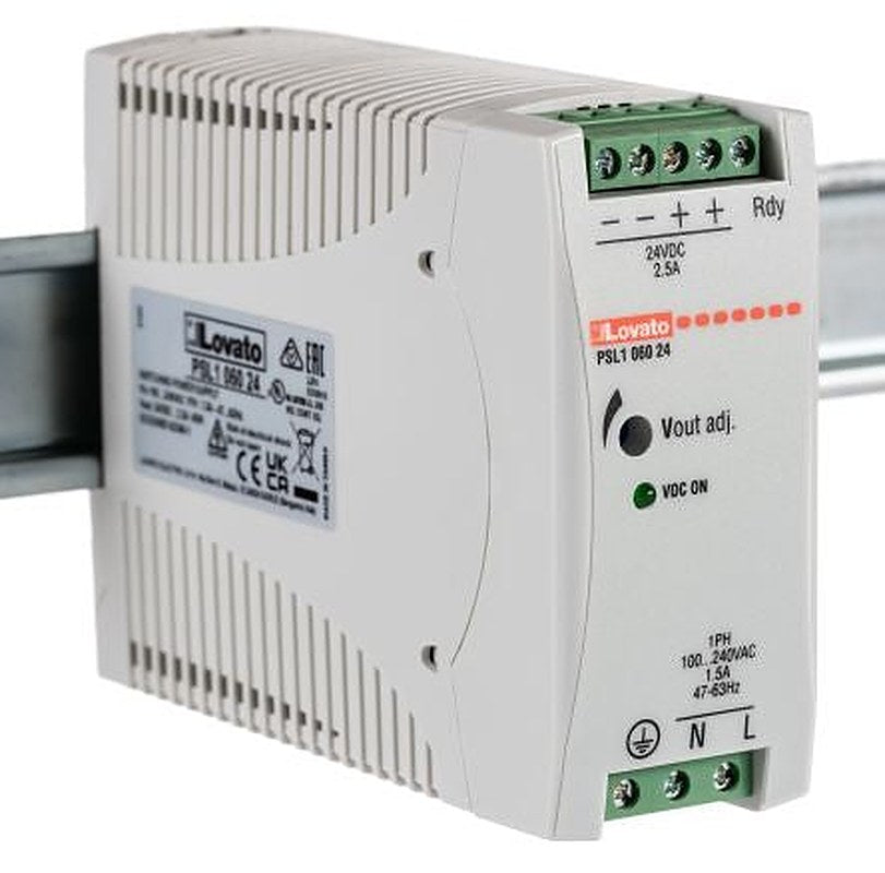 Lovato PSL Switched Mode DIN Rail Power Supply 240V ac AC Input 24V dc, 2.5 A Output DC 60 W