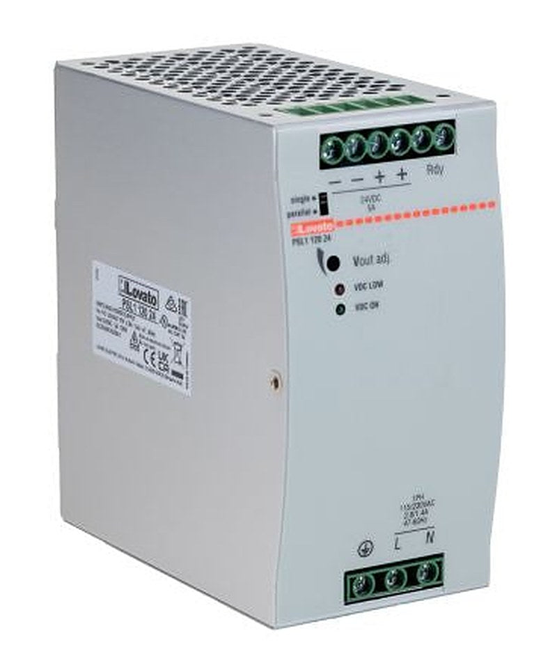Lovato PSL Switched Mode DIN Rail Power Supply 230V ac AC Input 24V dc, 5 A Output DC 120 W