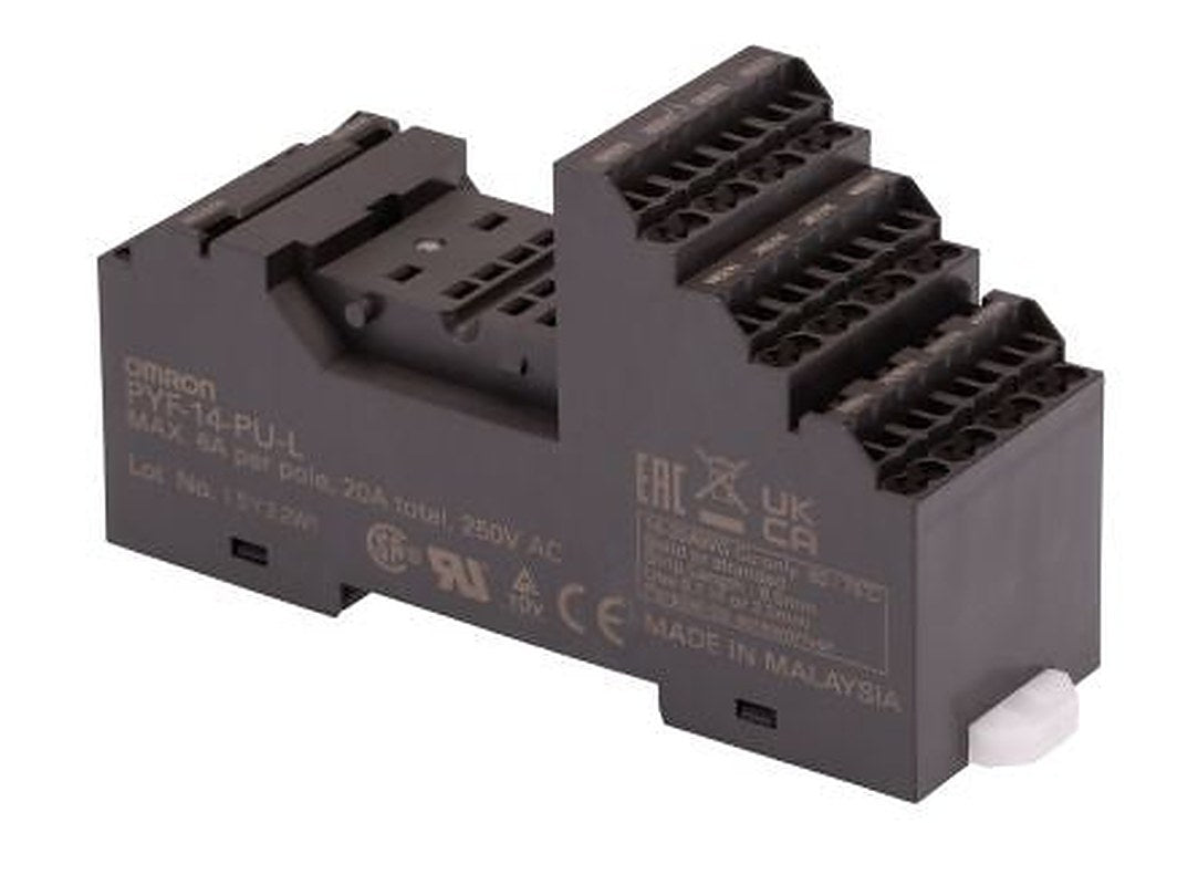 Omron PYF 14 Way 250V ac DIN Rail Relay Socket, for use with H3Y Series Timer, H3YN Series Timer