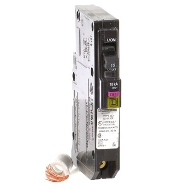 Mini circuit breaker, QO, 15A, 1 pole, 120VAC, 10kA, plug in, dual function, pigtail [TAA] (Mini circuit breaker QO) is a Schneider Electric product. Designed for reliable performance and long service life. Available across Iraq — contact us for pricing and delivery options.