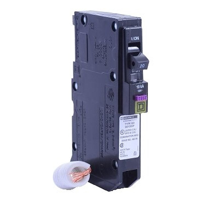 Mini circuit breaker, QO, 20A, 1 pole, 120VAC, 10kA, plug in, dual function, pigtail [TAA] (Mini circuit breaker QO) is a Schneider Electric product. Designed for reliable performance and long service life. Available across Iraq — contact us for pricing and delivery options.