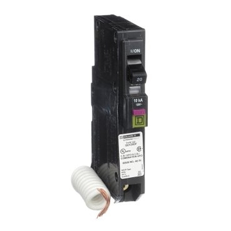 Mini circuit breaker, QO, 20A, 1 pole, 120VAC, 10kA, plug in, dual function, pigtail, clam [TAA] (Mini circuit breaker QO) is a Schneider Electric product. Designed for reliable performance and long service life. Available across Iraq — contact us for pricing and delivery options.