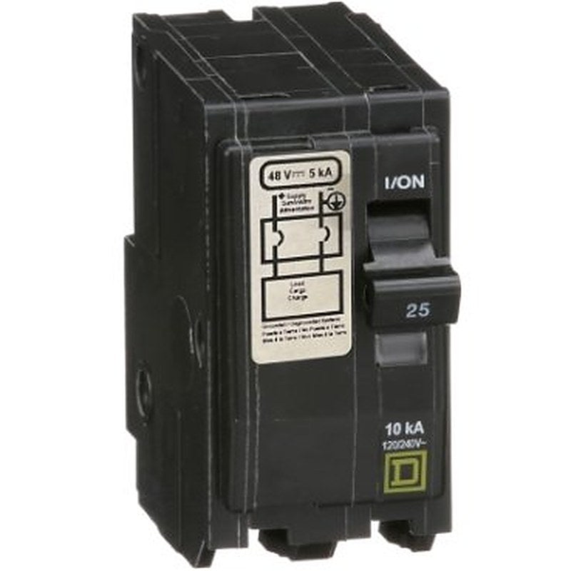 Mini circuit breaker, QO, 25A, 2 pole, 120/240VAC, 10kA, plug in, 48VDC rating (Mini circuit breaker QO) is a Schneider Electric product. Designed for reliable performance and long service life. Available across Iraq — contact us for pricing and delivery options.