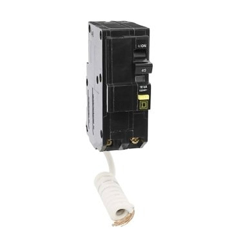 Mini circuit breaker, QO, 45A, 2 pole, 120/240VAC, 10kA, plug in, 6mA grd fault A, pigtail [TAA] (Mini circuit breaker QO) is a Schneider Electric product. Designed for reliable performance and long service life. Available across Iraq — contact us for pricing and delivery options.