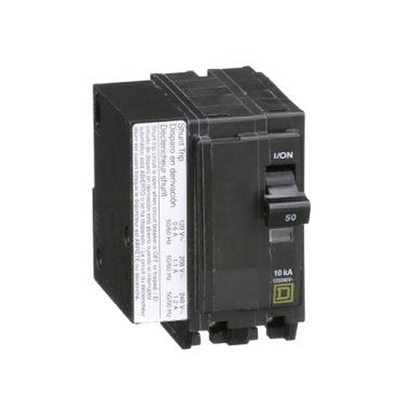Mini circuit breaker, QO, 50A, 2 pole, 120/240VAC, 10kA, plug in, AC shunt (Mini circuit breaker QO) is a Schneider Electric product. Designed for reliable performance and long service life. Available across Iraq — contact us for pricing and delivery options.