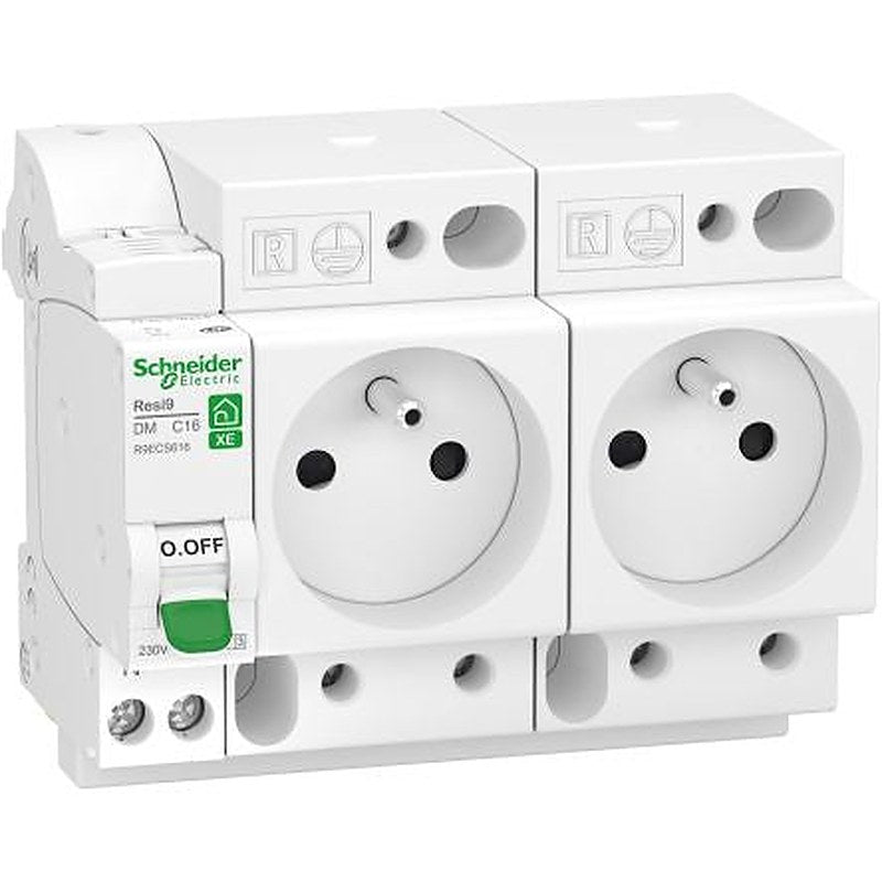 Schneider Electric Resi9 XE White 2 Gang Plug Socket, 16A Indoor & Outdoor, French 2P