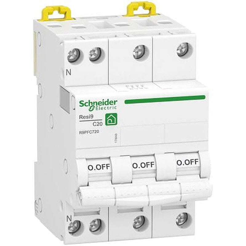 Schneider Electric Resi9 Resi9 Miniature Circuit Breaker, 3-Pole, 20A, C Curve, 400V ac AC, 3000 A Breaking Capacity