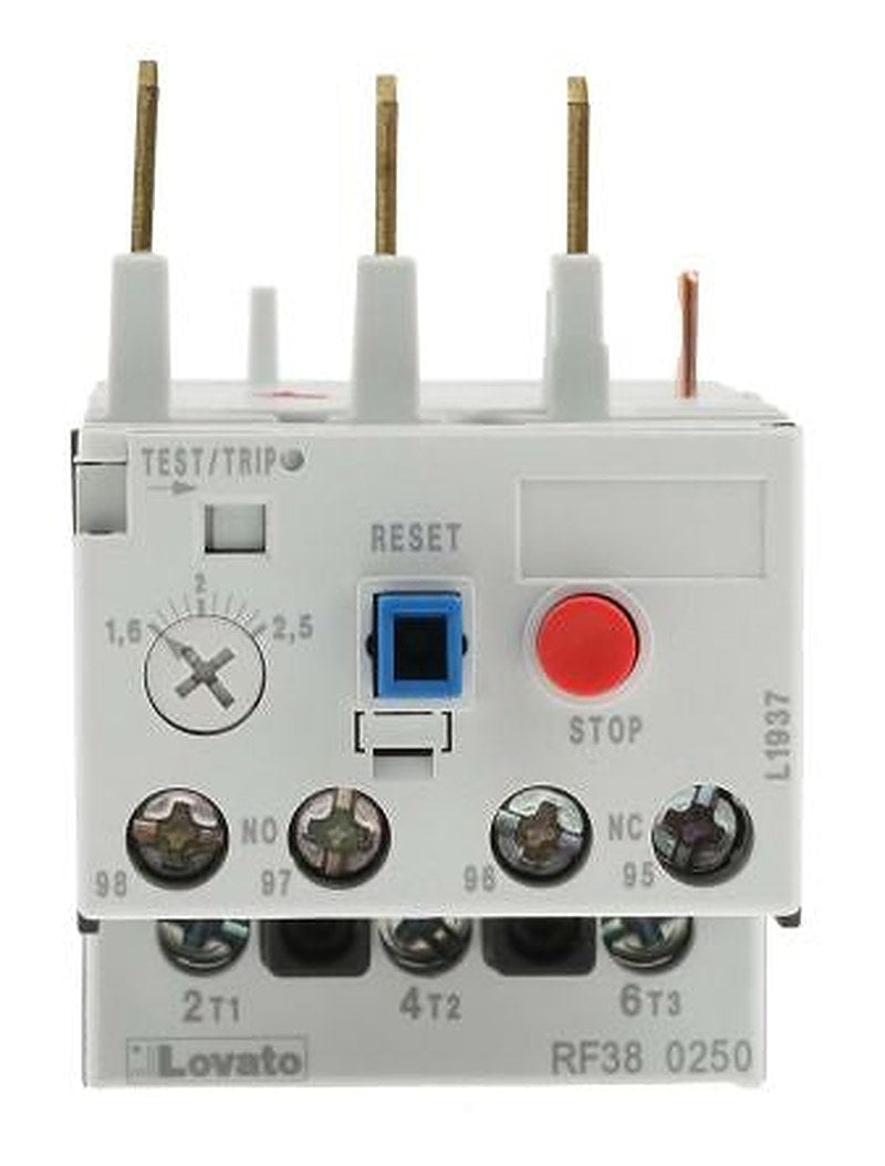 Lovato, RF38 Thermal Overload Relay NO/NC, 1.6A, 2.5 A F.L.C, 2.5A Contact Rating, 690V ac 3