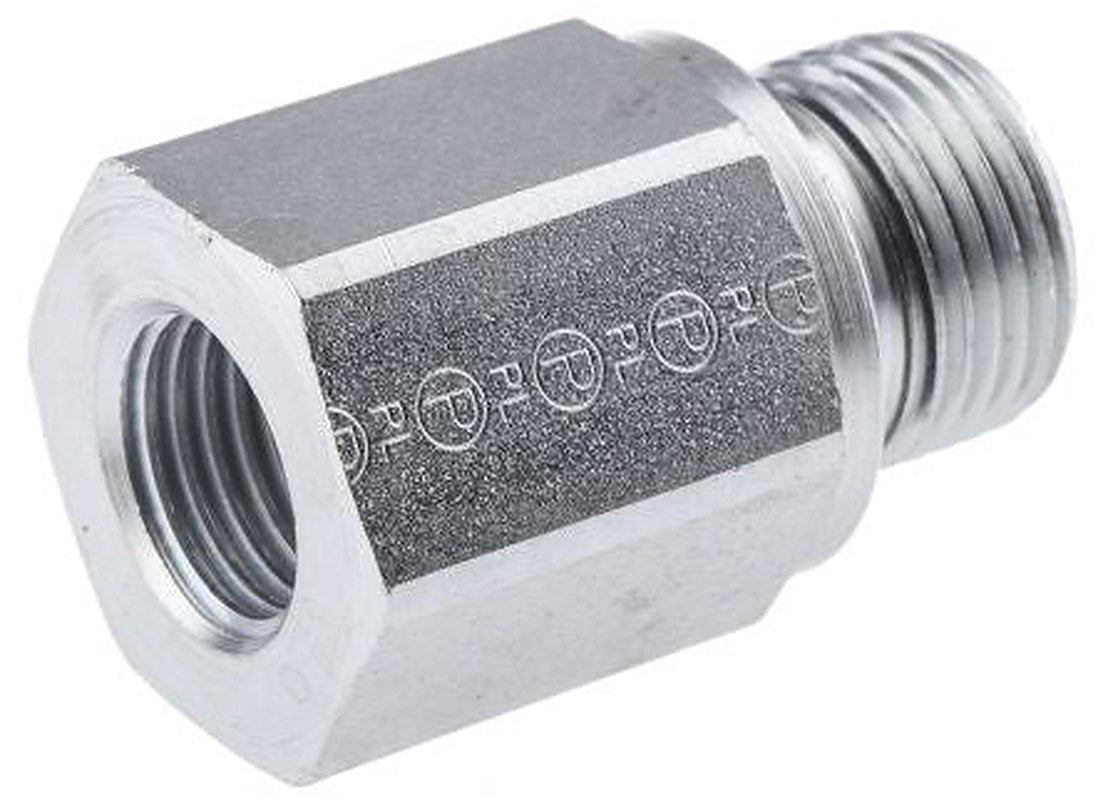 Parker RI3/8EDX1/4CF Hydraulic Straight Threaded Reducer Male/Female BSPP, Stainless Steel, Steel, 0.38 in Hose ID