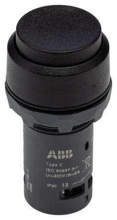 ABB CP4 Series Black Maintained Push Button Head, 22.5 mm Cutout, IP20, IP66, IP67, IP69K