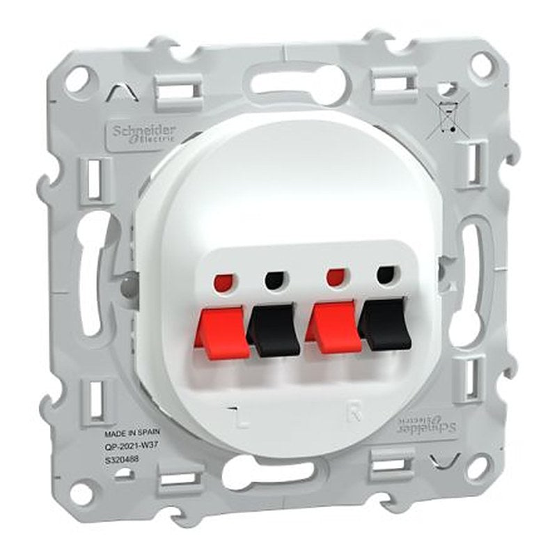 Schneider Electric S320488 Straight Flush Loudspeaker Connector, 2 Way Female White, Screwless