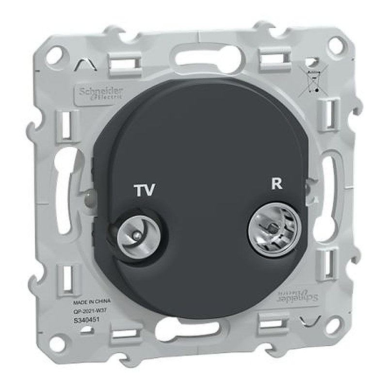 Schneider Electric Male IEC 9.52 mm, Female IEC 9.52 mm, Type F Anthracite Male 1 Outlet Socket, Flush
