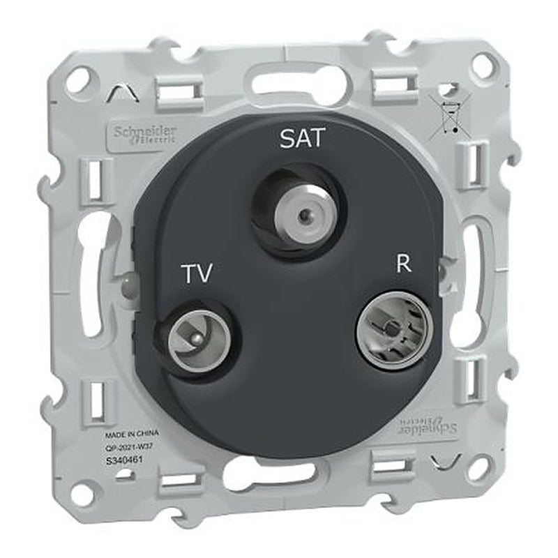 Schneider Electric Male IEC 9.52 mm, Type F, Female IEC 9.52 mm Anthracite Male 1 Outlet Socket, Flush