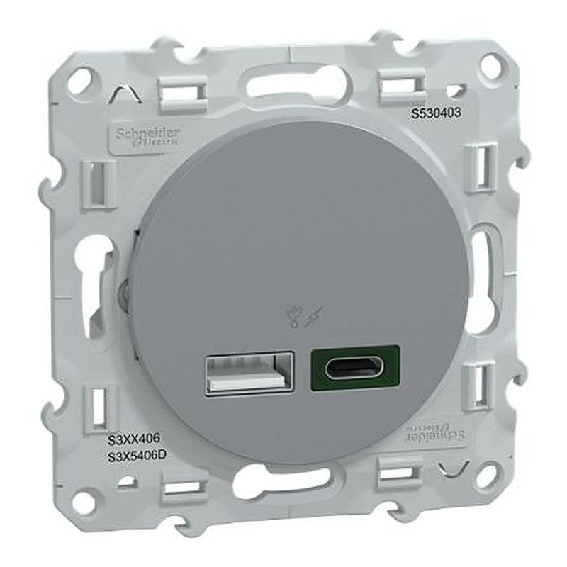 Schneider Electric Straight, Flush Female- 2 Port IP20 USB Connector