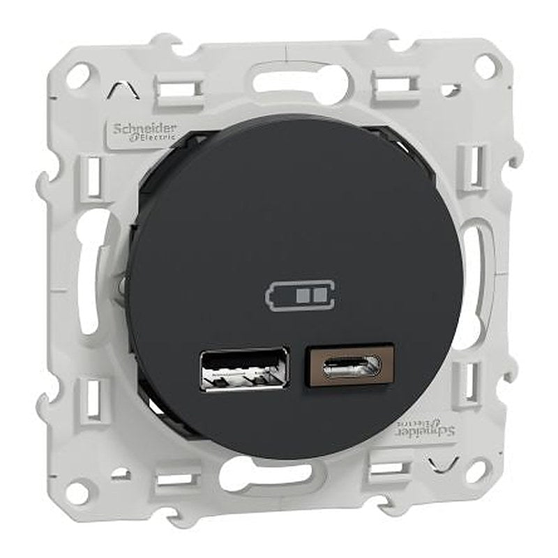 Schneider Electric Odace 2011 Anthracite USB Socket, 2.4A Indoor, USB Type A, USB Type C