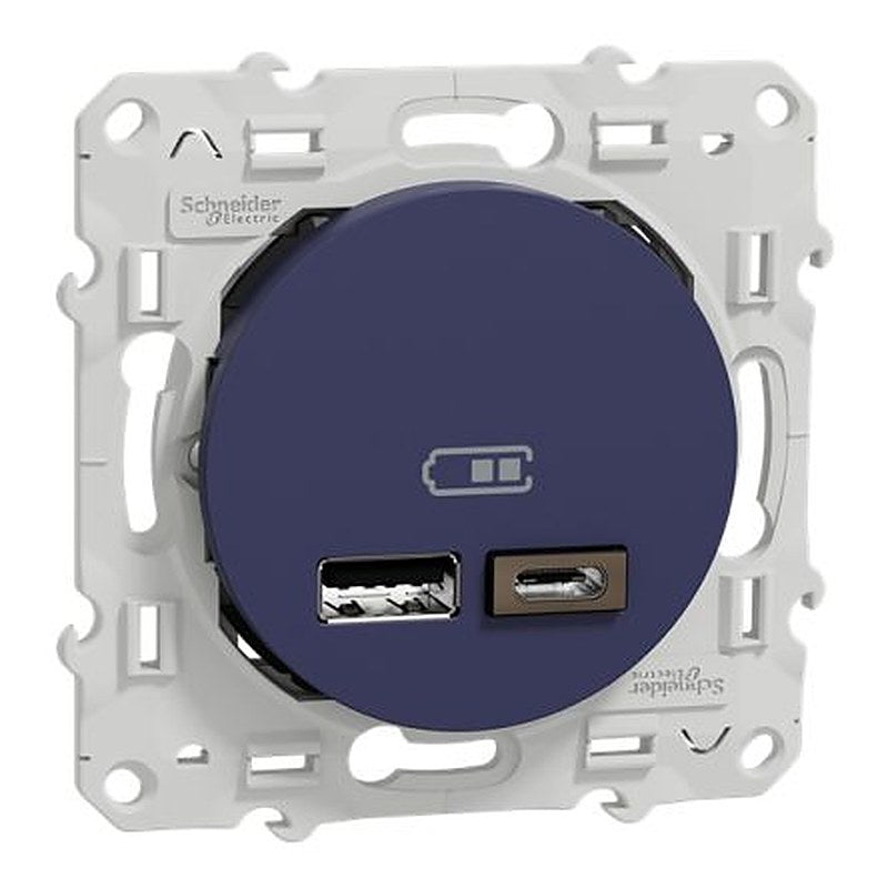 Schneider Electric USB Type C, USB Type-A Cobalt Blue 2 Outlet Wall Plate Module, Flush