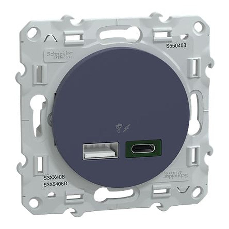 Schneider Electric USB Type-A+C Cobalt Blue 2 Outlet Wall Plate Module, Flush