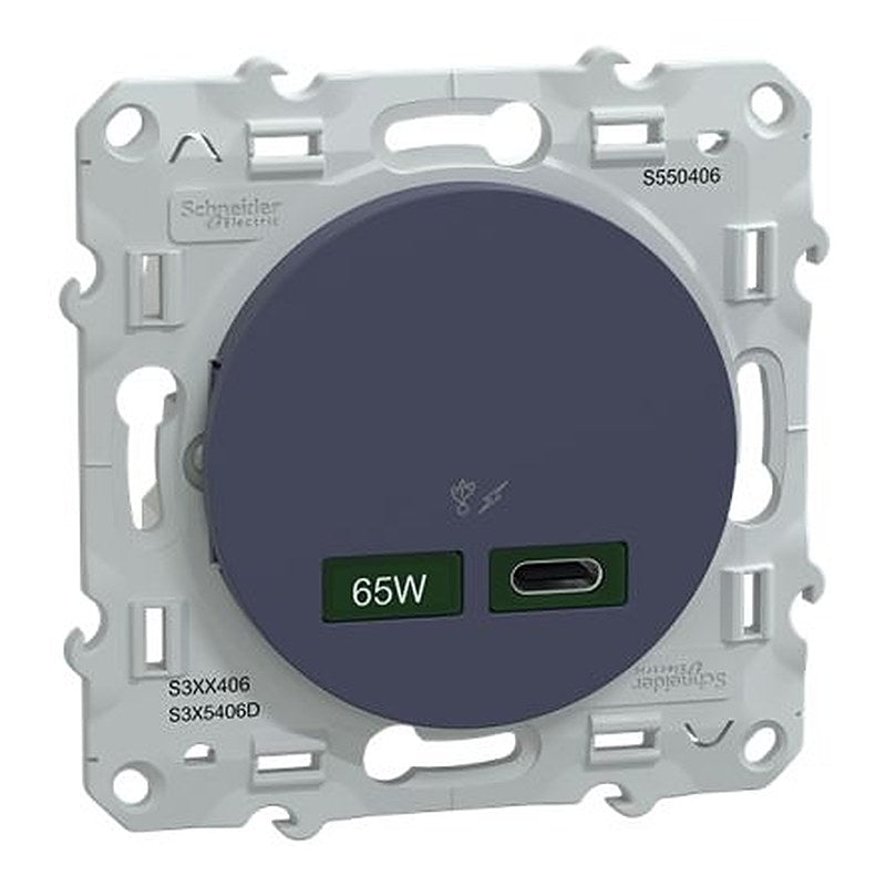 Schneider Electric USB Type C Cobalt Blue 1 Outlet Wall Plate Module, Flush