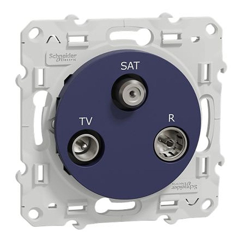 Schneider Electric Type F, Female IEC 9.52 mm, Male IEC 9.52 mm Cobalt Blue Male 1 Outlet Socket, Flush
