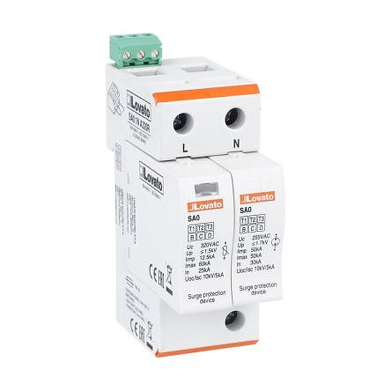 Lovato 1 Phase Surge Protector, 60 kA, 1.7 kV, DIN Rail
