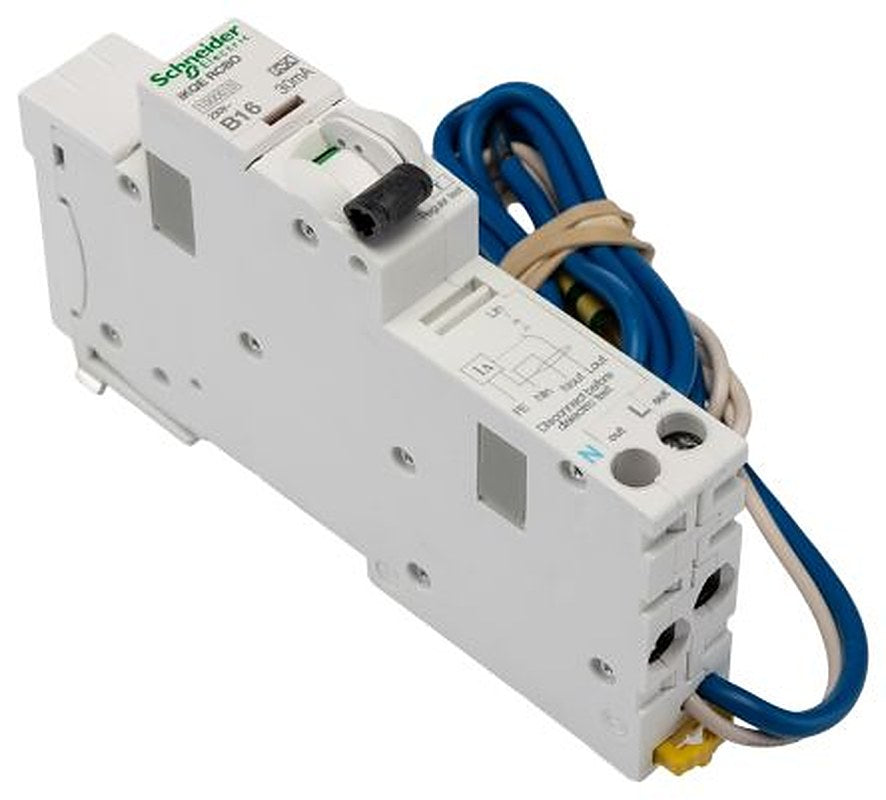 Schneider Electric Residual Current Circuit Breaker with Overload Protection, 16A Current Rating, 1-Pole, 30 mA Trip