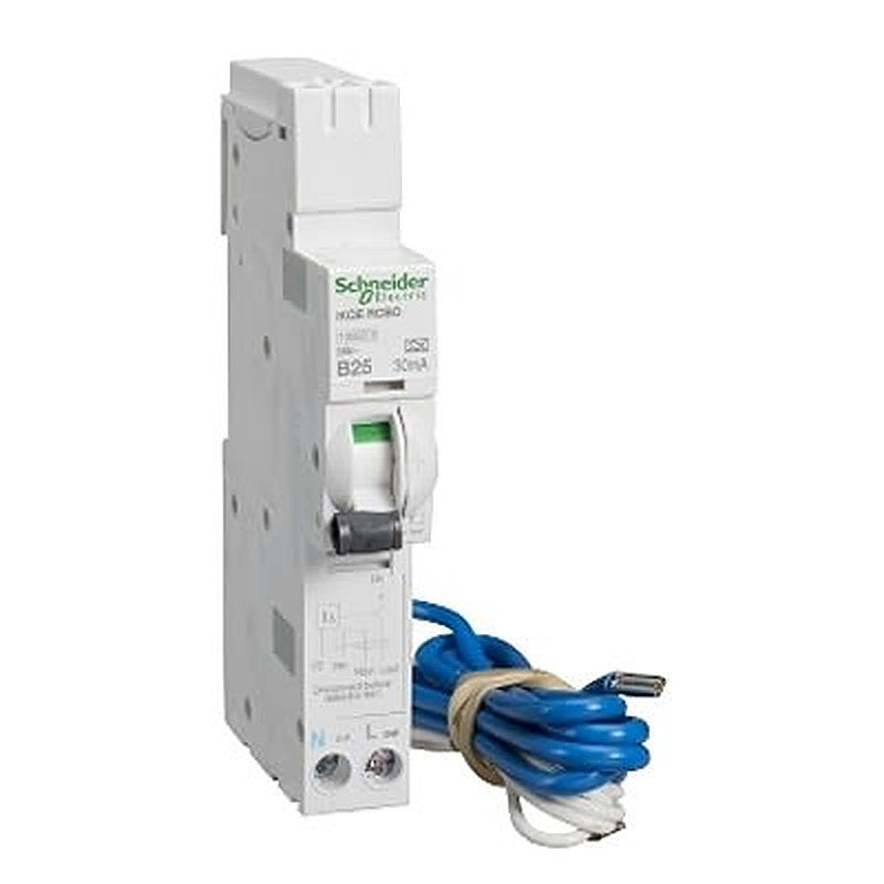 Schneider Electric Residual Current Circuit Breaker with Overload Protection, 25A Current Rating, 1-Pole, 30 mA Trip