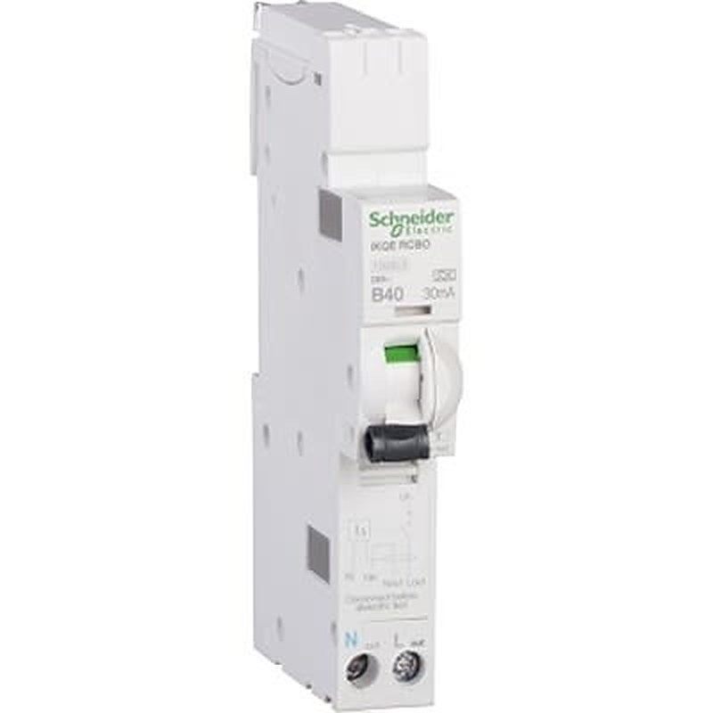 Schneider Electric Residual Current Circuit Breaker with Overload Protection, 40A Current Rating, 1-Pole, 30 mA Trip