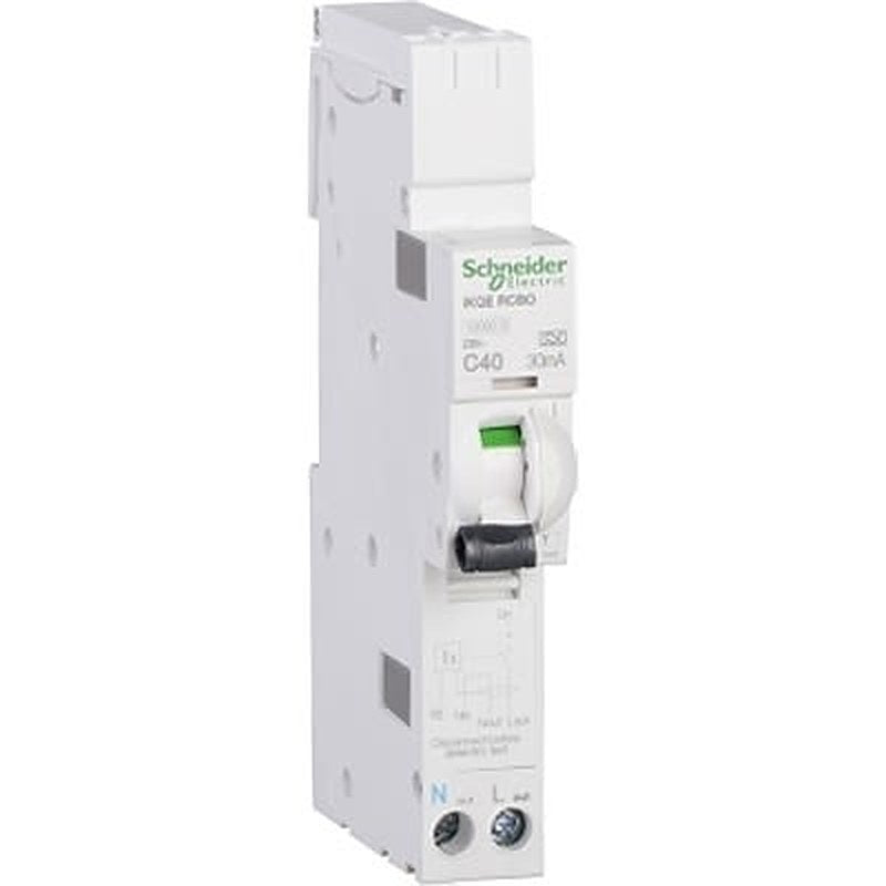 Schneider Electric Residual Current Circuit Breaker with Overload Protection, 40A Current Rating, 1-Pole, 30 mA Trip