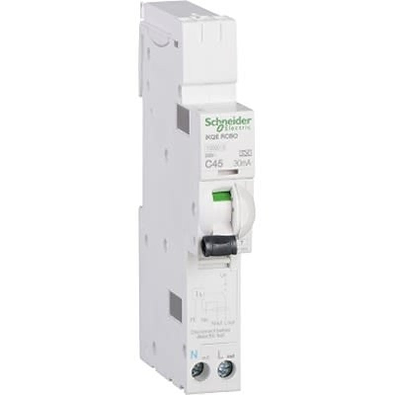 Schneider Electric Residual Current Circuit Breaker with Overload Protection, 45A Current Rating, 1-Pole, 30 mA Trip