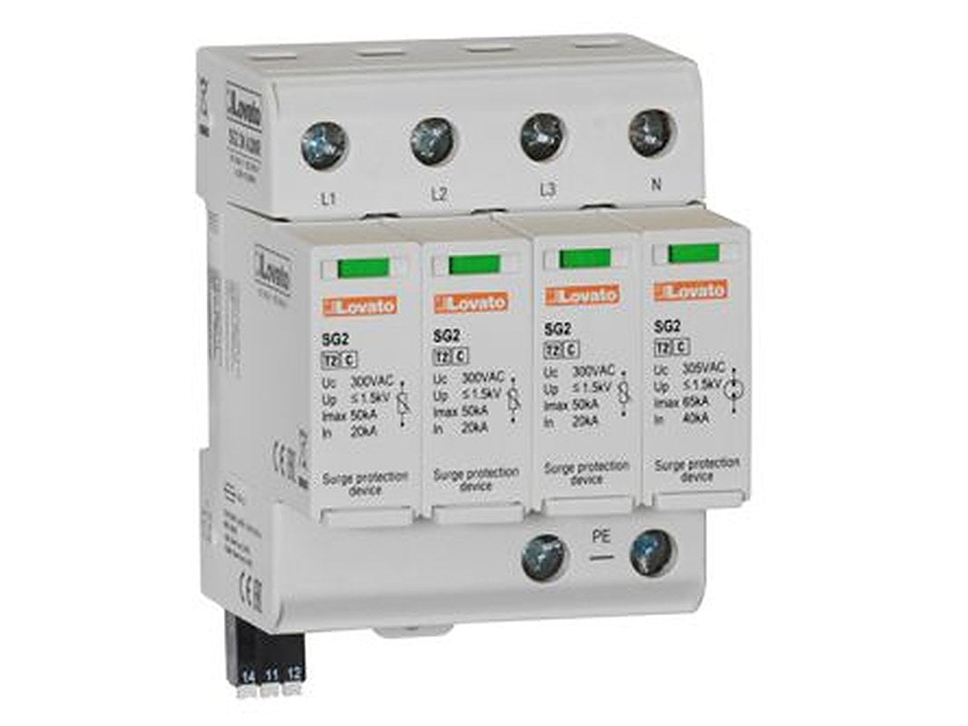 Lovato 3 Phase Surge Protector, 65 kA, 1.5 kV, DIN Rail