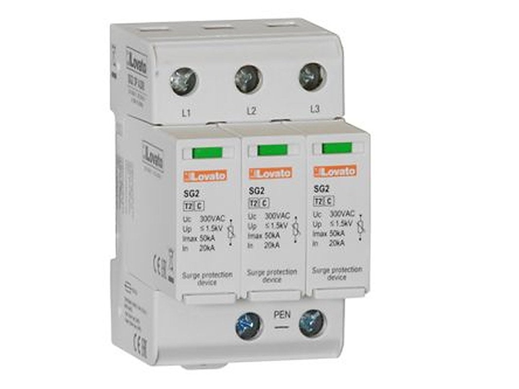 Lovato 3 Phase Surge Protector, 50 kA, 1.5 kV, DIN Rail