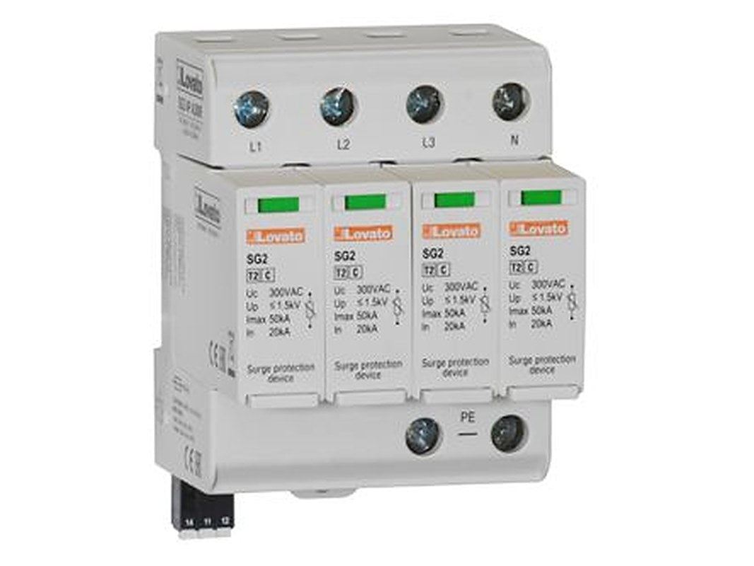 Lovato 4 Phase Surge Protector, 50 kA, 1.5 kV, DIN Rail