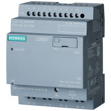 LOGO! 24CEo, logic module, without display, PS/I/O: 24 V/24 V/24 V trans., 8 DI (4 AI)/4 DO, memory 400 blocks, modularly expandable, Ethernet, integr. web server, data log, user-defined web pages, standard microSD card for LOGO! Soft Comfort V8 or higher, older projects executable