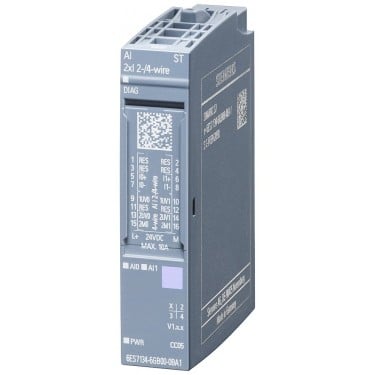 SIMATIC ET 200SP, Analog input module, AI 2xI 2-/4-wire Standard, Pack quantity: 1 unit, suitable for BU type A0, A1, Color code CC05, Module diagnostics, 16 bit
