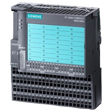 ET 200S Compact, 16 DI/16 DQ STD 24 V DC, 3 ms,; 24 V DC, 0.5 A expandable by up to 12 modules of the ET 200S (no F modules) electronics block