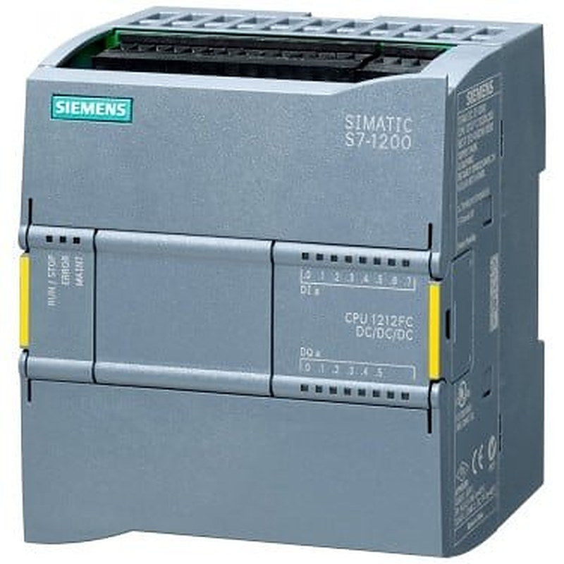 SIMATIC S7-1200F, CPU 1212 FC, compact CPU, DC/DC/DC, onboard I/O: 8 DI 24 V DC; 6 DO 24 V DC; 2 AI 0-10 V DC, Power supply: DC 20.4-28.8V DC, Program/data memory 100 KB