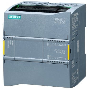 SIMATIC S7-1200F, CPU 1212 FC, compact CPU, DC/DC/DC, onboard I/O: 8 DI 24 V DC; 6 DO 24 V DC; 2 AI 0-10 V DC, Power supply: DC 20.4-28.8V DC, Program/data memory 100 KB
