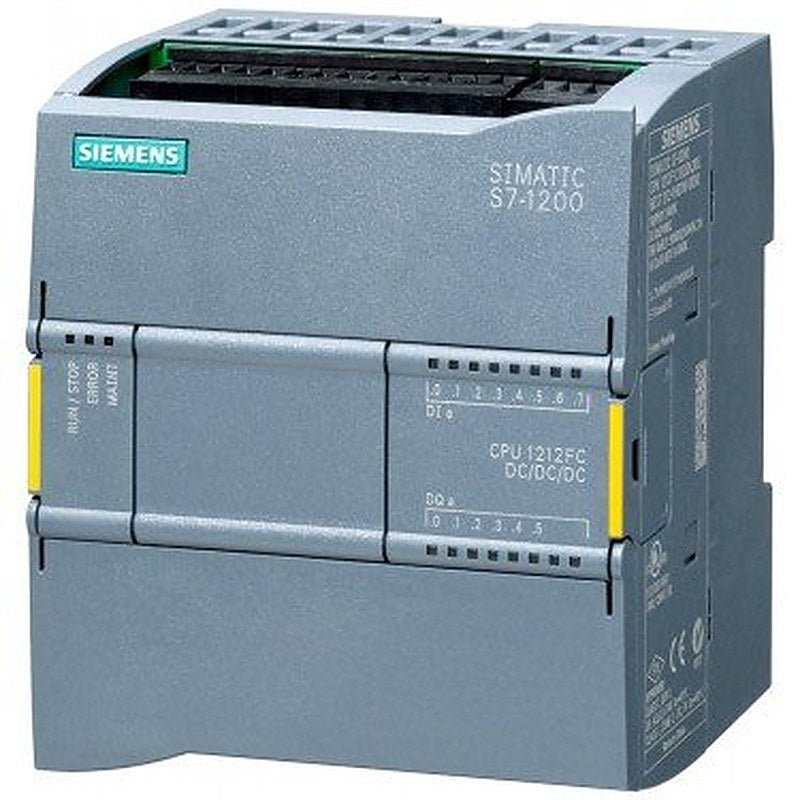 SIMATIC S7-1200F, CPU 1212 FC, compact CPU, DC/DC/DC, onboard I/O: 8 DI 24 V DC; 6 DO 24 V DC; 2 AI 0-10 V DC, Power supply: DC 20.4-28.8V DC, Program/data memory 100 KB
