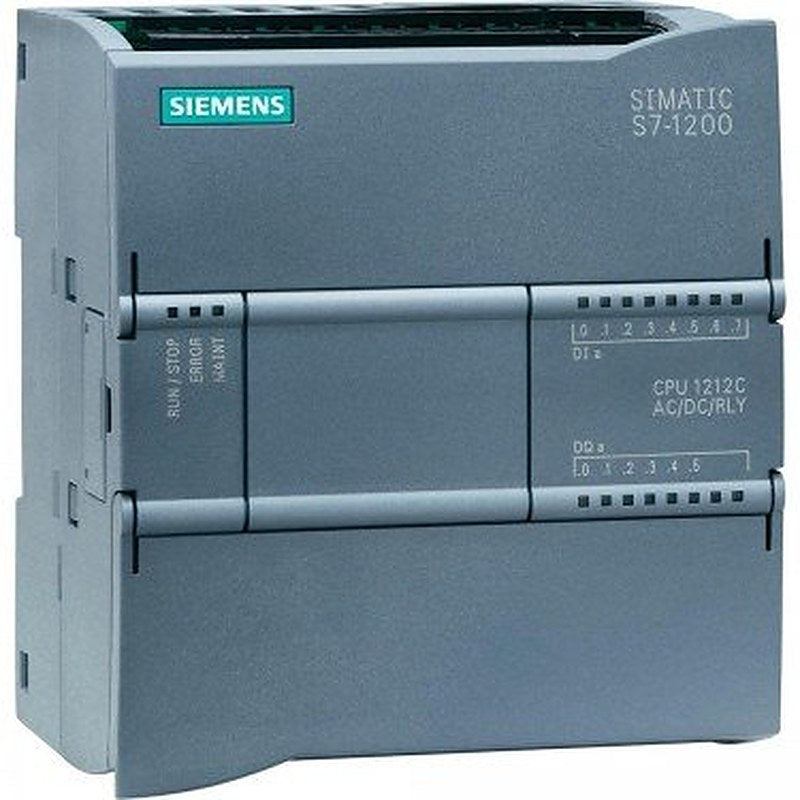 SIMATIC S7-1200, CPU 1212C, compact CPU, AC/DC/relay, onboard I/O: 8 DI 24 V DC; 6 DO relay 2 A; 2 AI 0-10 V DC, Power supply: AC 85-264 V AC at 47-63 Hz, Program/data memory 75 KB