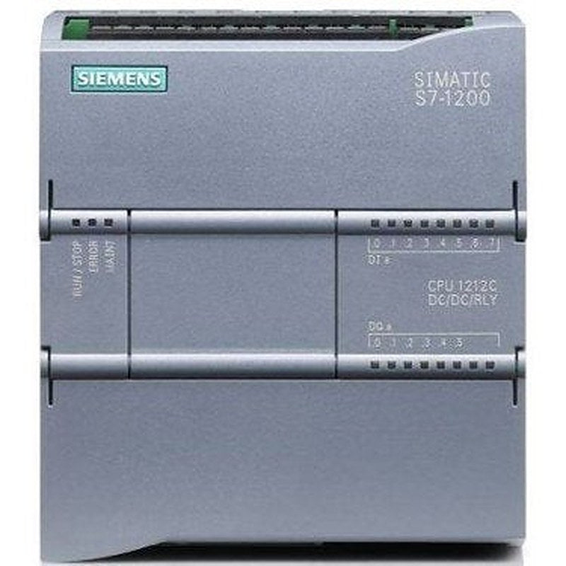 SIMATIC S7-1200, CPU 1212C, compact CPU, DC/DC/relay, onboard I/O: 8 DI 24 V DC; 6 DO relay 2 A; 2 AI 0-10 V DC, Power supply: DC 20.4-28.8V DC, Program/data memory 75 KB