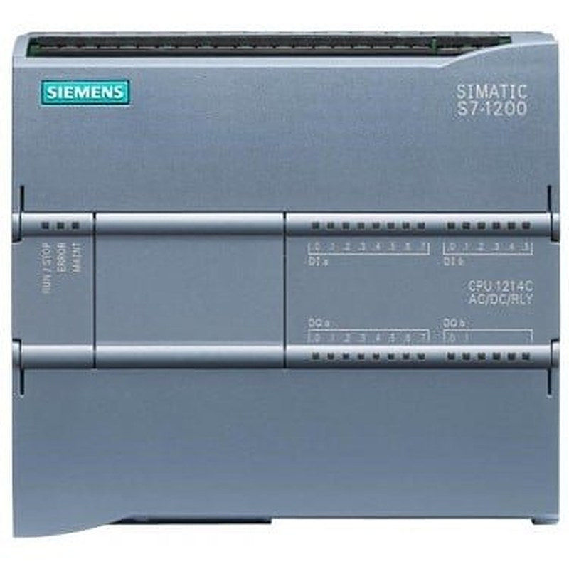 SIMATIC S7-1200, CPU 1214C, compact CPU, AC/DC/relay, onboard I/O: 14 DI 24 V DC; 10 DO relay 2 A; 2 AI 0-10 V DC, Power supply: AC 85-264 V AC at 47-63 Hz, Program/data memory 75 KB