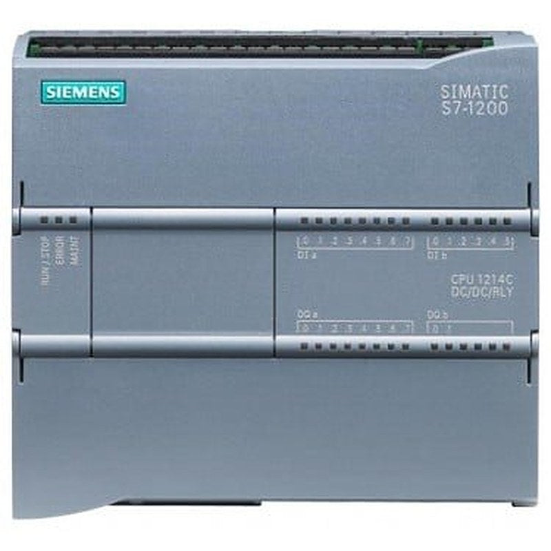 SIMATIC S7-1200, CPU 1214C, compact CPU, DC/DC/relay, onboard I/O: 14 DI 24 V DC; 10 DO relay 2 A; 2 AI 0-10 V DC, Power supply: AC 20.4-28.8V DC, Program/data memory 75 KB