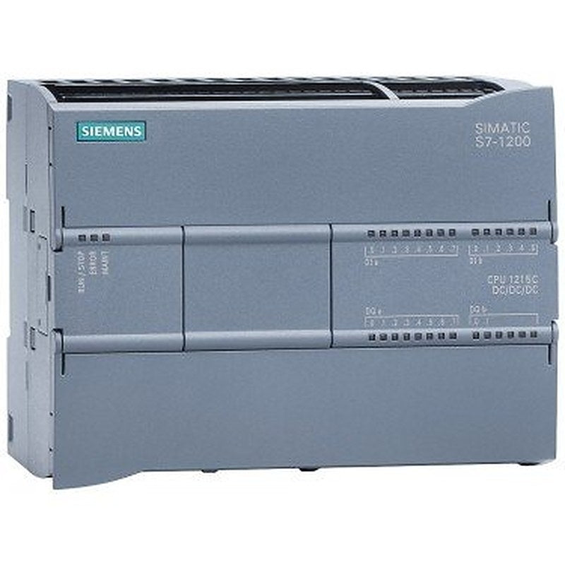 SIMATIC S7-1200, CPU 1215C, compact CPU, AC/DC/relay, 2 PROFINET ports, onboard I/O: 14 DI 24 V DC; 10 DO relay 2 A, 2 AI 0-10 V DC, 2 AO 0-20 mA DC, Power supply: AC 85-264 V AC at 47-63 Hz, Program/data memory 100 KB