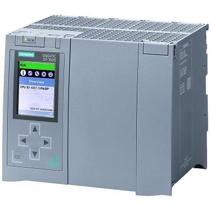 SIMATIC S7-1500, CPU 1517-3 PN/DP, Central processing unit with work memory 2 MB for Program and 8 MB for data, 1st interface: PROFINET IRT with 2-port switch, 2nd interface: PROFINET RT, 3rd interface: PROFIBUS, 2 ns bit performance, SIMATIC Memory Card required