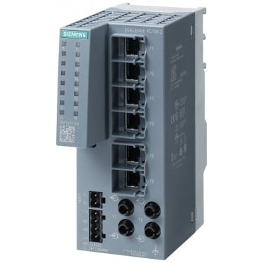 SCALANCE XC106-2, Unmanaged IE switch, 6x 10/100 Mbit/s RJ45 ports, 2x 100 Mbit/s Multimode BFOC, LED diagnostics, error-signaling contact with set pushbutton, redundant power supply Manual available as a download .