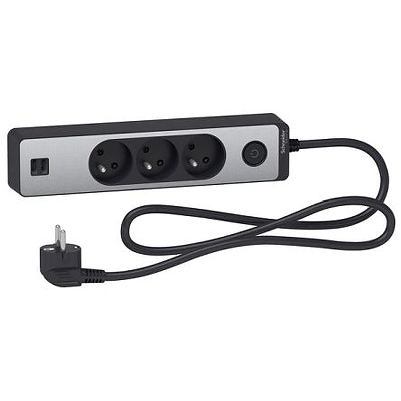 Schneider Electric 1.5 m 3 Socket USB Type A Extension Lead Unica Extend, 250V, IP44