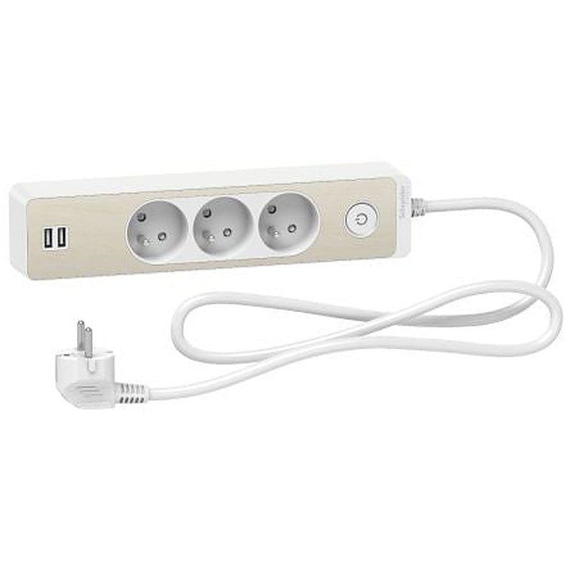 Schneider Electric French 2P 3 Gang Trailing Socket, 1.5m Cable, 16A, 250V